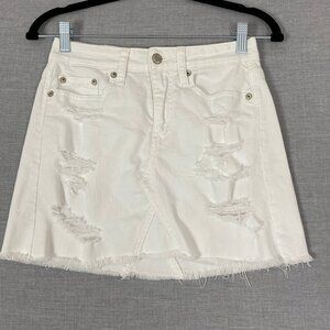 American Eagle Jean Skirt Distressed White Denim Mini Size 00